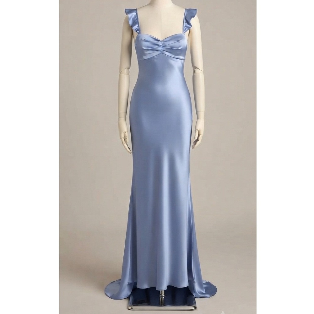 Lulus Exuberant Luxury Periwinkle Satin Ruffled Lace-Up Maxi Dress M NWT Flawed